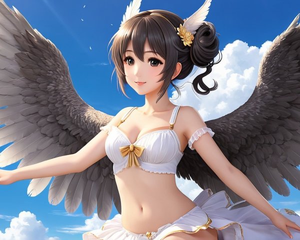 Character with Large Wings in Blue Sky Scene