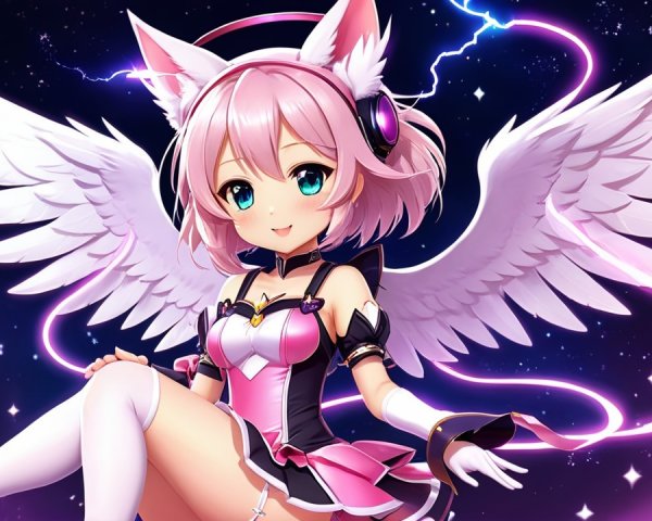 Vibrant Anime Character with Pink Hair and Wings