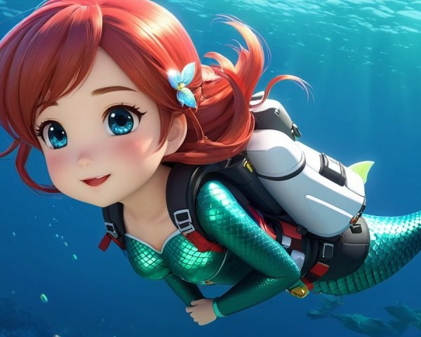 Cheerful Cartoon Mermaid in Vibrant Underwater Scene
