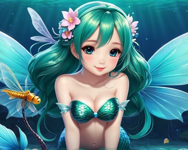 Whimsical Underwater Scene with Charming Mermaid