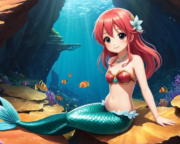 Vibrant Underwater Scene with a Cheerful Mermaid