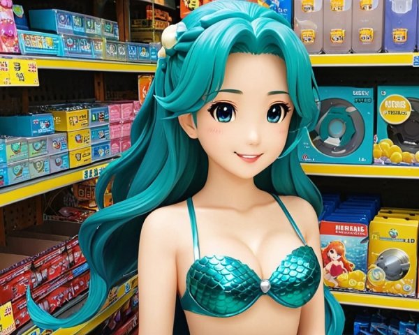 Anime Character in Colorful Store Aisle with Toys