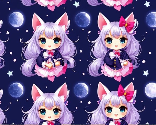 Anime-style characters with cat ears and starry background