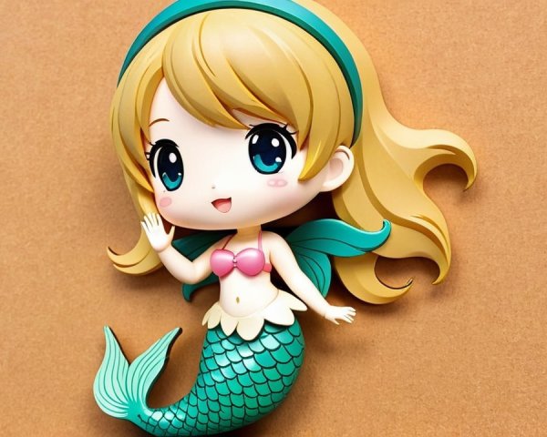 Stylized Mermaid Character with Blonde Hair and Green Tail