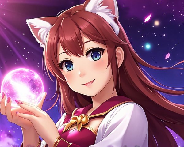 Fantasy Character with Cat Ears and Crystal Orb