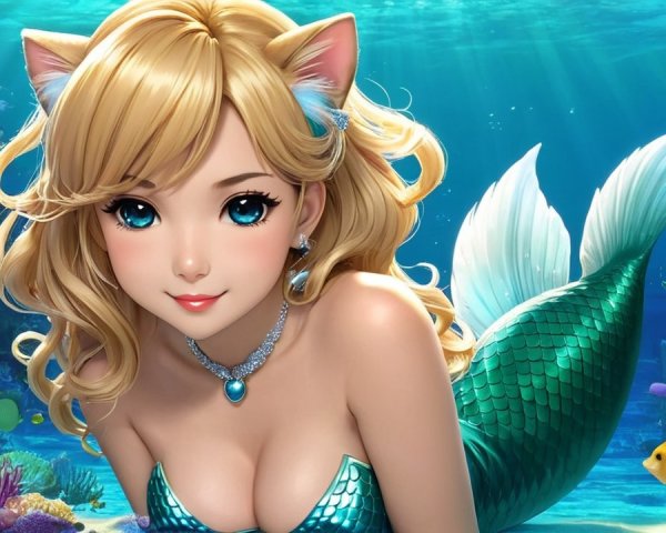 Whimsical Underwater Scene with Mermaid and Coral