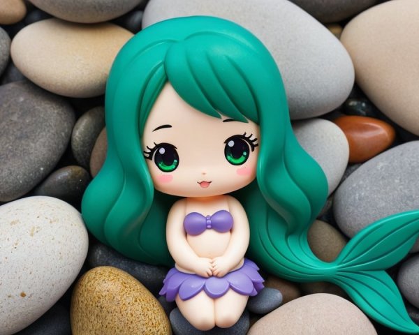 Whimsical Cartoon Mermaid Among Colorful Pebbles