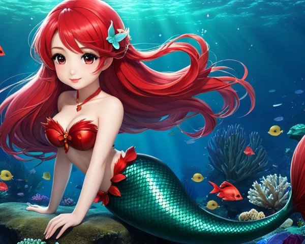Vibrant Underwater Scene with Mermaid and Coral
