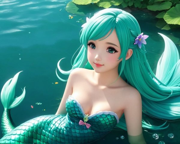 Mermaid with Iridescent Scales in Serene Lagoon