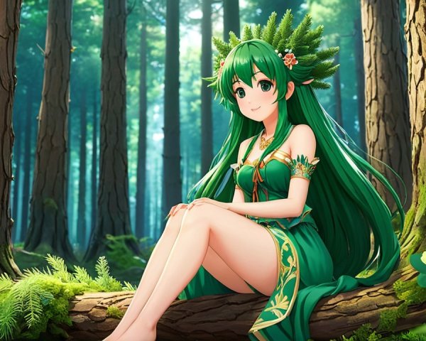 Character with Green Hair in Lush Forest Setting