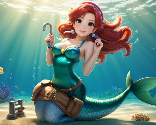 Vibrant Underwater Scene with Mermaid and Marine Life