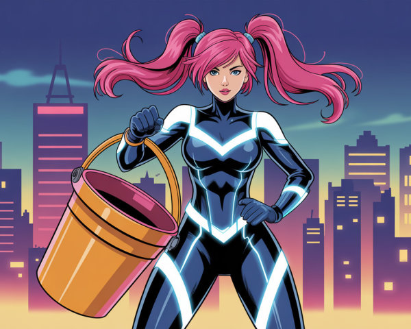 Comic Book Art of Girl in Superhero Suit at Night