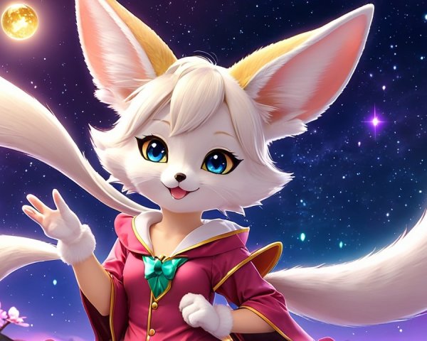 Whimsical Fox Character in Starry Night Setting