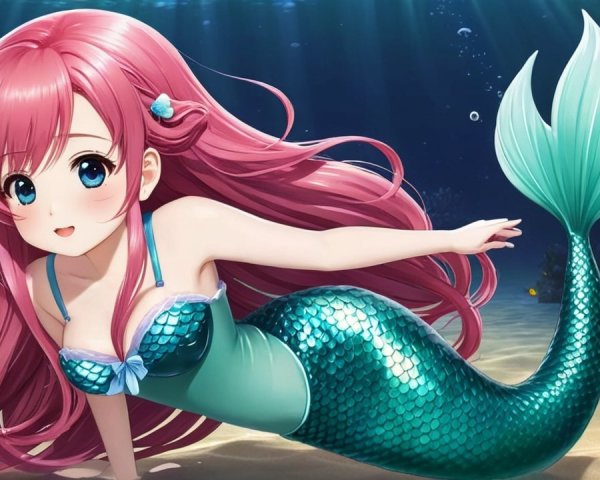 Vibrant Underwater Scene with Whimsical Mermaid