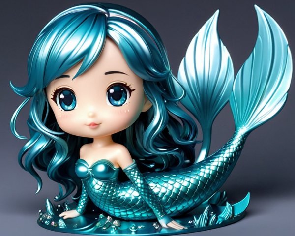 Stylized mermaid figurine with vibrant teal hair