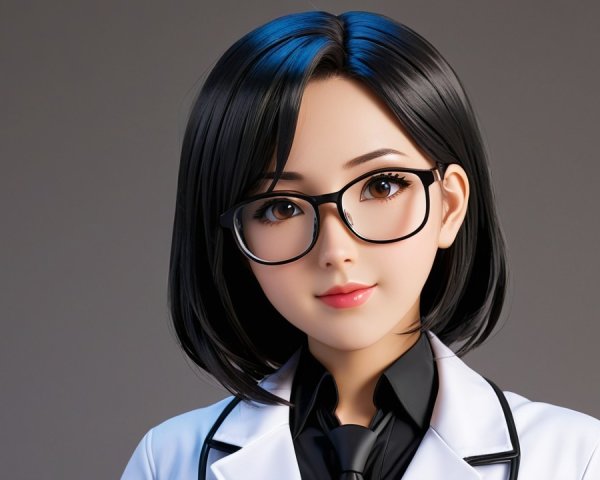 Realistic Female Character in Lab Coat and Glasses