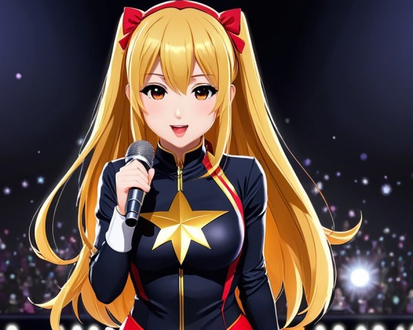 Anime Character on Stage with Microphone and Costume