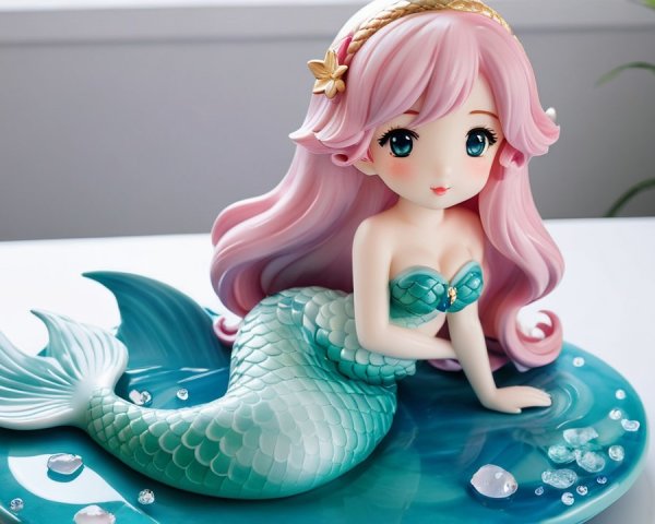 Charming Mermaid Figurine with Pink Hair and Turquoise Tail