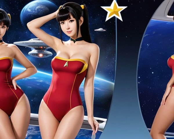 Stylized Female Character in Sci-Fi Cosmic Scene