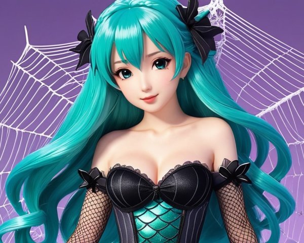 Vibrant Anime Character with Turquoise Hair and Outfit