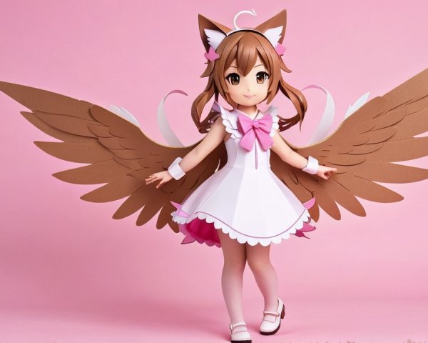 Charming Girl Figure with Stylized Wings and Bow Dress