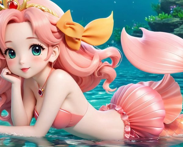Whimsical Underwater Scene with Mermaid and Tail