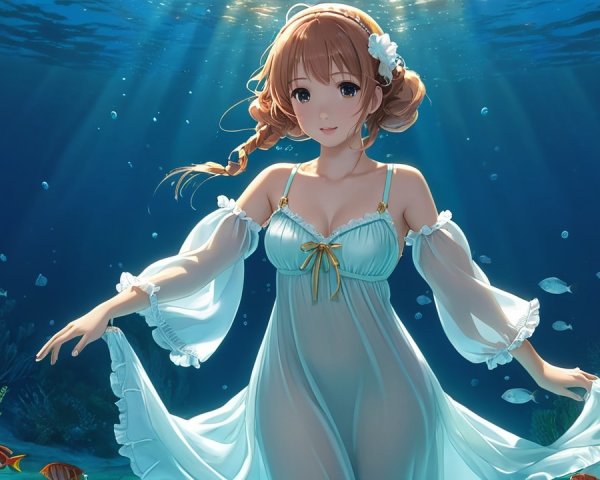 Underwater Scene of a Woman Dancing Among Coral