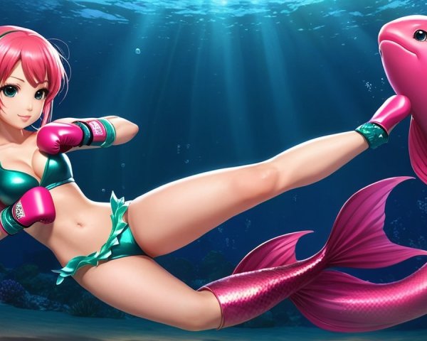 Underwater Scene with Female Character and Fish