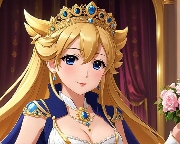 Regal Character in Royal Blue Gown and Crown