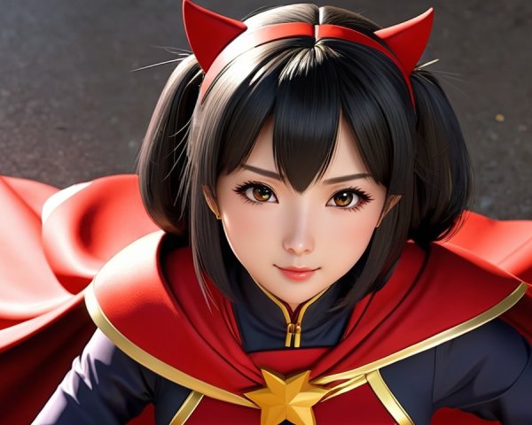 Heroic Character in Red and Blue Costume with Cape