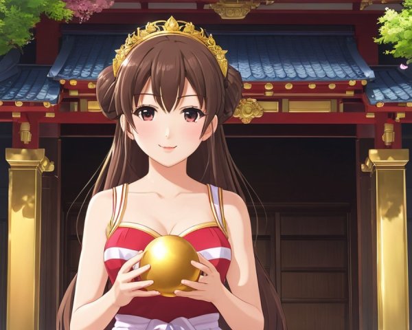Young Woman in Traditional Outfit by Ornate Building