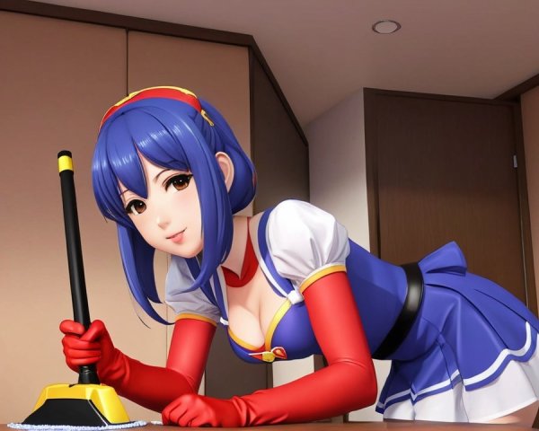 Anime Character with Blue Hair in Vibrant Outfit
