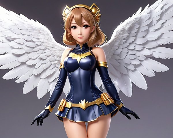 Anime Character with Feathered Wings and Navy Outfit