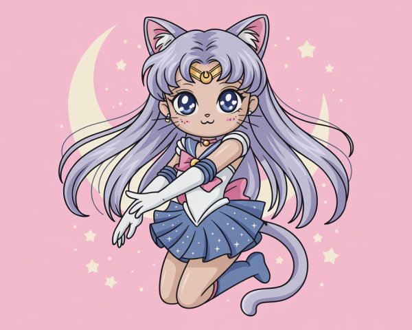 Chibi Character with Cat Ears in Sailor Uniform
