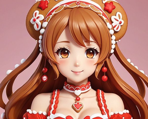 Cheerful anime character in cookie-themed attire