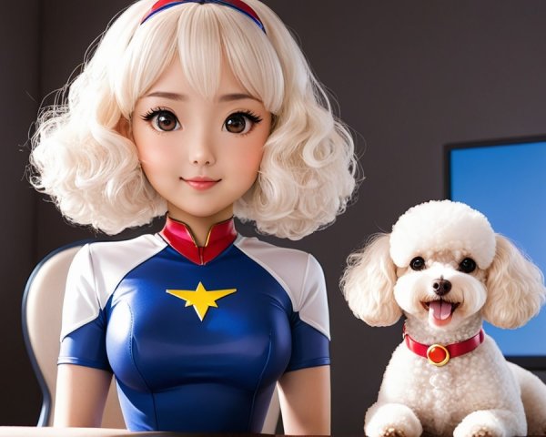 Animated Character in Superhero Costume with Poodle