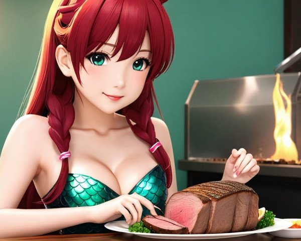 Animated character with red hair in mermaid outfit