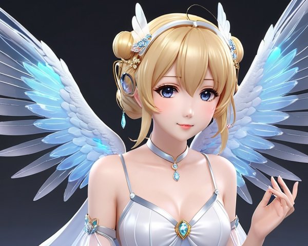 Anime-Inspired Character with Angelic Features and Wings