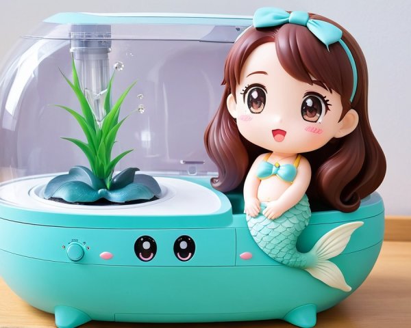 Whimsical Aquarium with Mermaid Figurine and Plants
