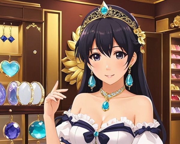 Elegant Animated Character in Jewelry Store Setting