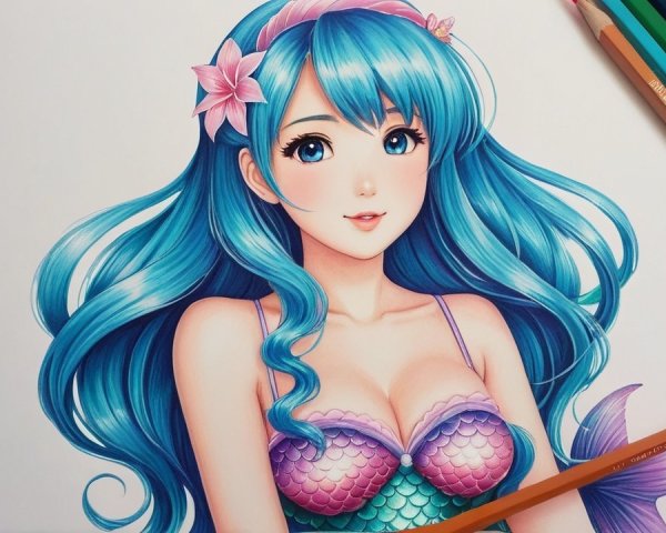 Vibrant Mermaid Illustration with Colorful Background