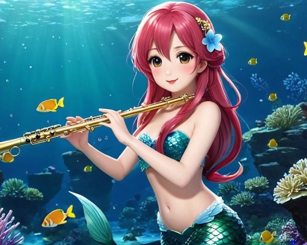 Vibrant Underwater Scene with Mermaid and Coral Reefs