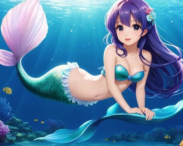 Vibrant Underwater Scene with Mermaid and Coral