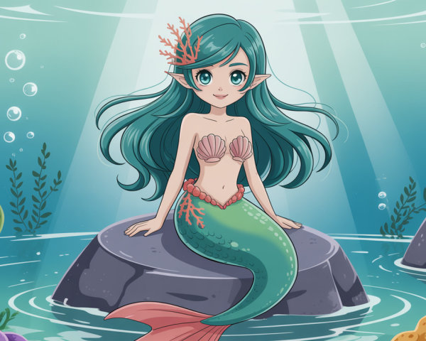 Cute Mermaid Illustration in Anime Style