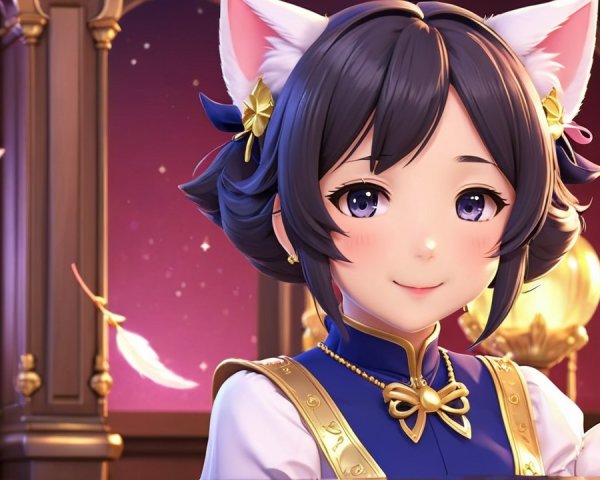Cute Anime Character with Cat Features in Elegant Outfit