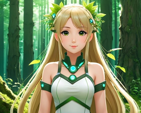 Serene Character in Lush Green Forest Setting