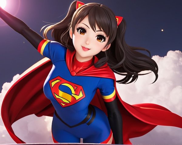 Dynamic female superhero in vibrant blue costume
