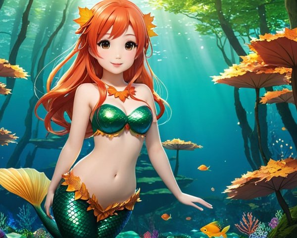 Vibrant Underwater Scene with Mermaid and Coral
