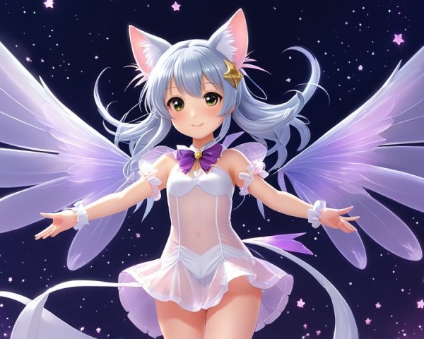 Whimsical Anime Character with Silver Hair and Wings