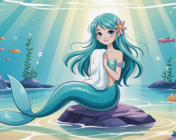 Charming anime mermaid in vibrant coral reef setting
